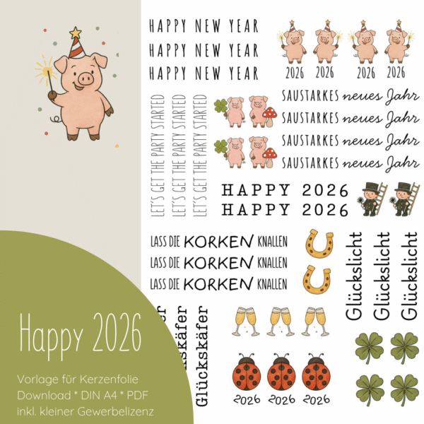 "Happy 2026"  Designvorlage für Kerzentattoos