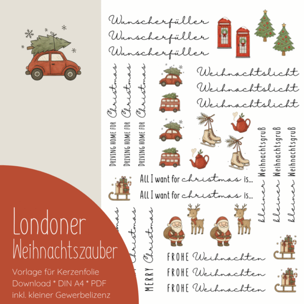 "Londoner Weihnachtszauber" Designvorlage für Kerzentattoos