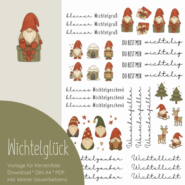 "Wichtelglück" Designvorlage für Kerzentattoos