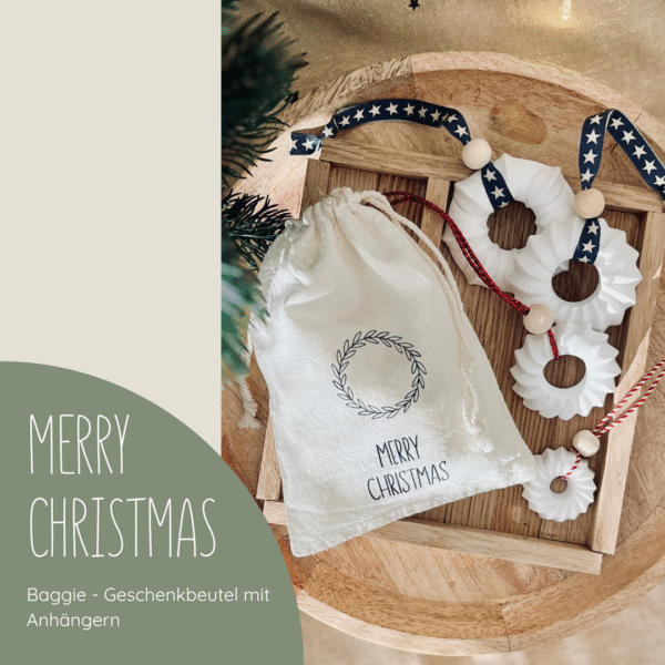 "MERRY CHRISTMAS" Geschenkbeutel mit Anhängern