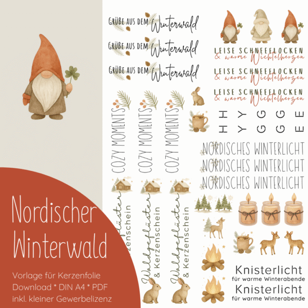"Nordischer Winterwald" Designvorlage für Kerzentattoos