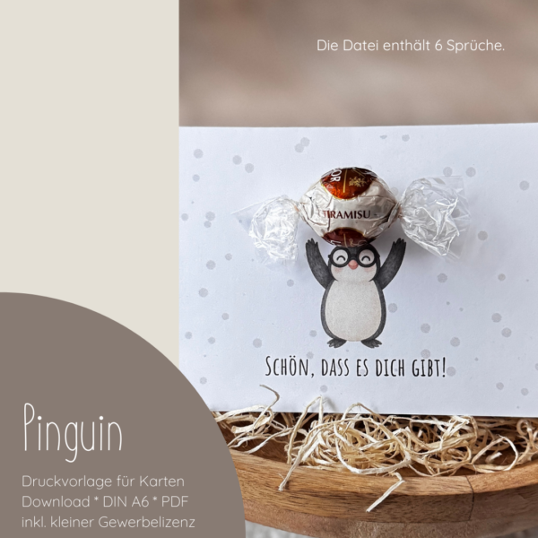 "Süßer Pinguin" Druckvorlage für Karten