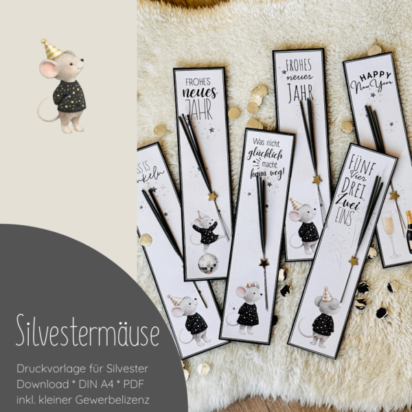 "Silvestermäuse" Druckvorlage für Karten