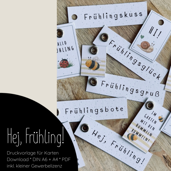 "Hej, Frühling!" Druckvorlage für Anhänger
