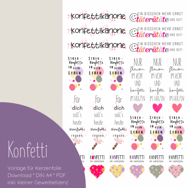 "Konfetti" Designvorlage für Kerzentattoos