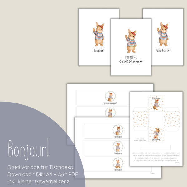 "Bonjour!" Druckvorlage für Tischdeko