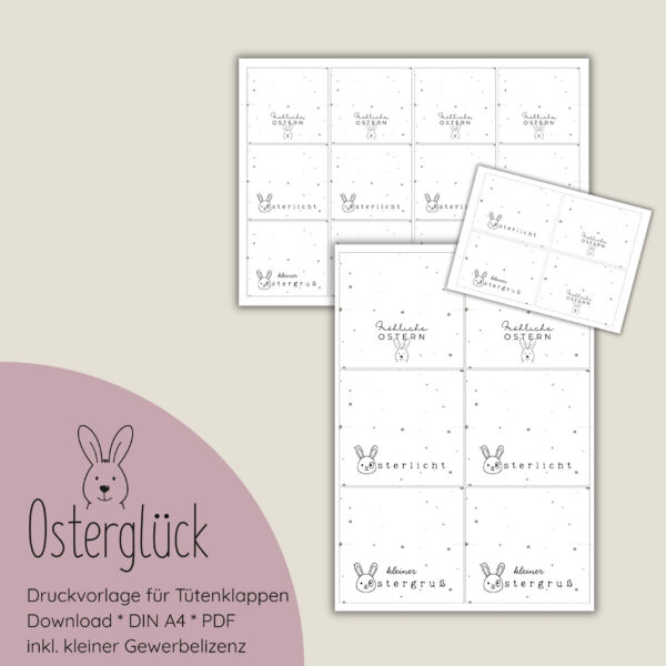 "Osterglück" Druckvorlage für Tütenklappen in 3 versch. Größen