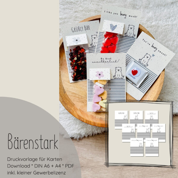 "Bärenstark" Druckvorlage für Produktkarten