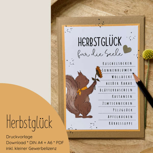 "Herbstglück" Druckvorlage für Grußkarten